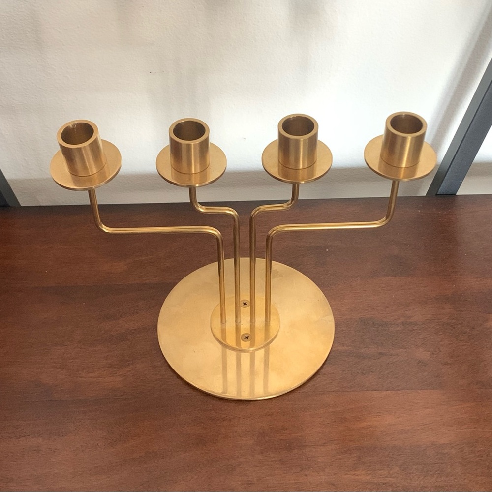 Vintage 90s Ikea gold toned modern chic style 4 arm candle holder candelabra - Picture 2 of 3